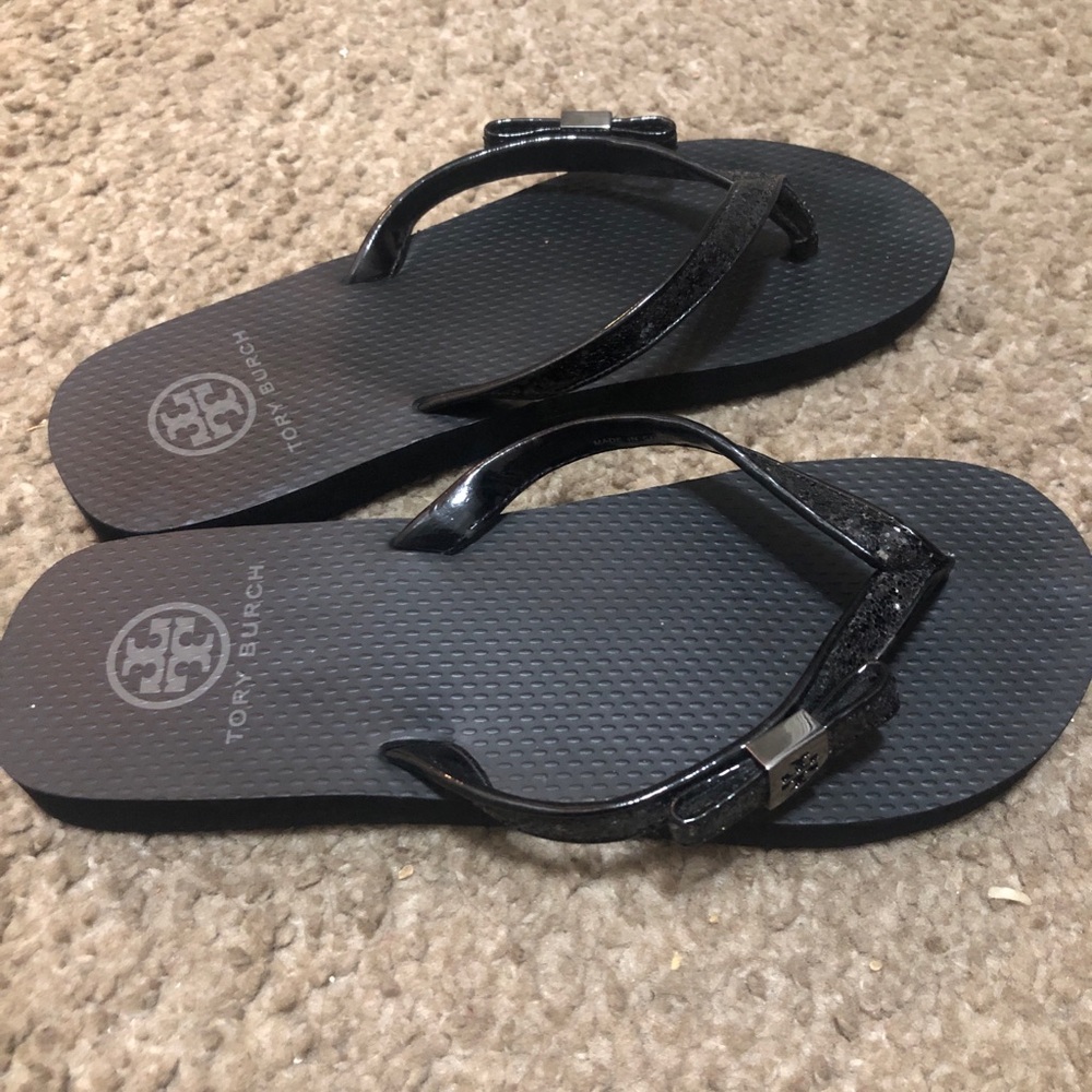 Tory Burch Black Patent Jelly Bow Flip Sandals( Sparkles)Size 7Great conditions - Picture 4 of 5